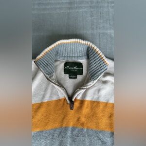 Eddie Bauer Men's Gray and Yellow Quarter Zip